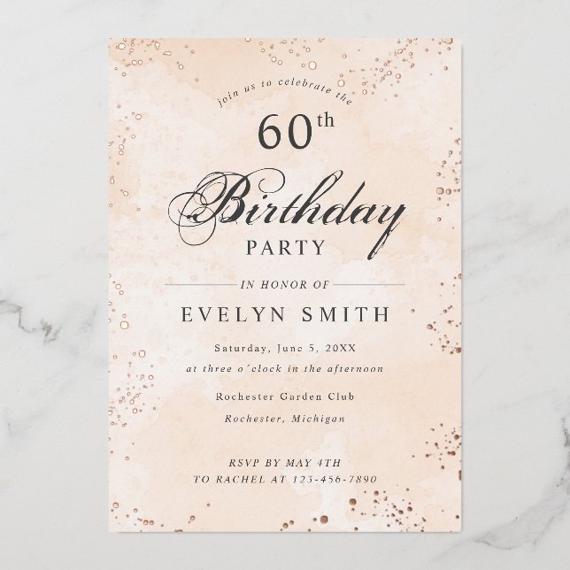 Invitation En Aluminium Peach apricot 60e anniversaire fête rose or (Recto)
