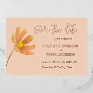 Invitation En Aluminium Peach Cosmos Aquarelle Flower Enregistrer La Date