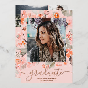 Invitation En Aluminium Peach floral greenery script 3