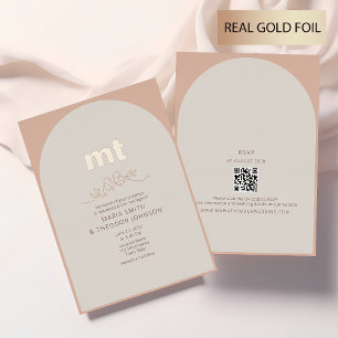 Invitation En Aluminium Peach Rose Gold Foil Wedding Invite + QR