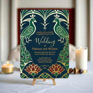 Invitation En Aluminium Peacock et Lotus Mariage Élégant Déco Regal Blue