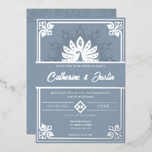 Invitation En Aluminium Peacock Mariage Art déco moderne Argent