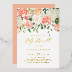 Invitation En Aluminium Pêche à l'aquarelle et fleurs d'ivoire saupoudrer