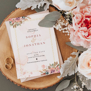 Invitation En Aluminium Pêcher Elégante aquarelle neutre Mariage floral