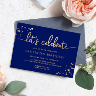 Invitation En Aluminium Peinture dorée Navy Faisons la fête pour un annive