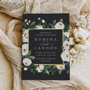 Invitation En Aluminium Peony blanc   Carré Mariage de cadre Floral