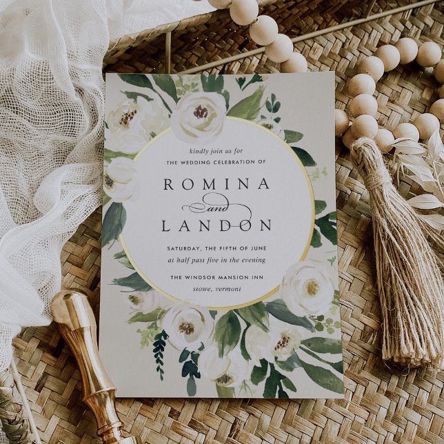 Invitation En Aluminium Peony blanc | Mariage à cadre floral rond (Créateur téléchargé)