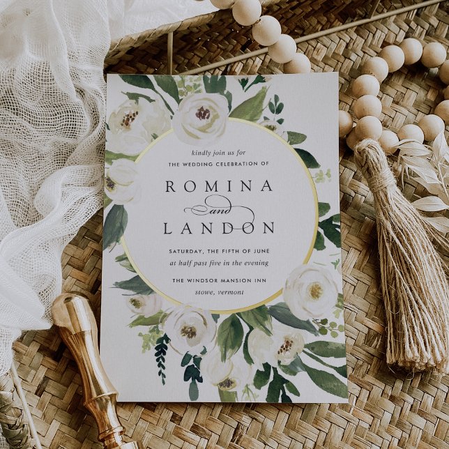 Invitation En Aluminium Peony blanc | Mariage à cadre floral rond (Créateur téléchargé)