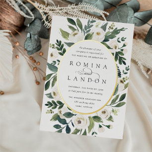 Invitation En Aluminium Peony blanc   Mariage floral à cadre ovale