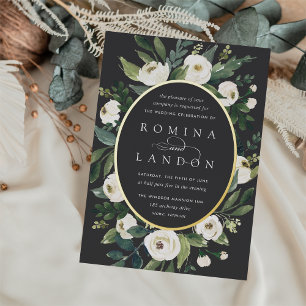 Invitation En Aluminium Peony blanc   Mariage floral à cadre ovale