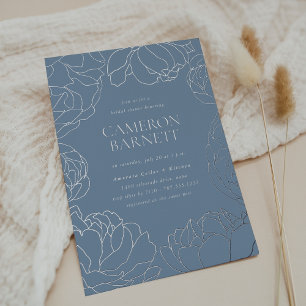 Invitation En Aluminium Peony Garden Dusty Blue Floral Fête des mariées