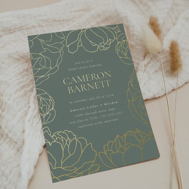Invitation En Aluminium Peony Garden Dusty Sage Green Fête des mariées Flo (Créateur téléchargé)
