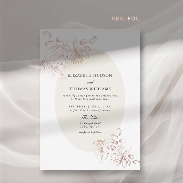 Invitation En Aluminium Peony Sketch Gold Foil Classic Flora Frame Mariage (peony wedding invitation modern classic formal  floral sketch frame gold foil elegant luxury unique)