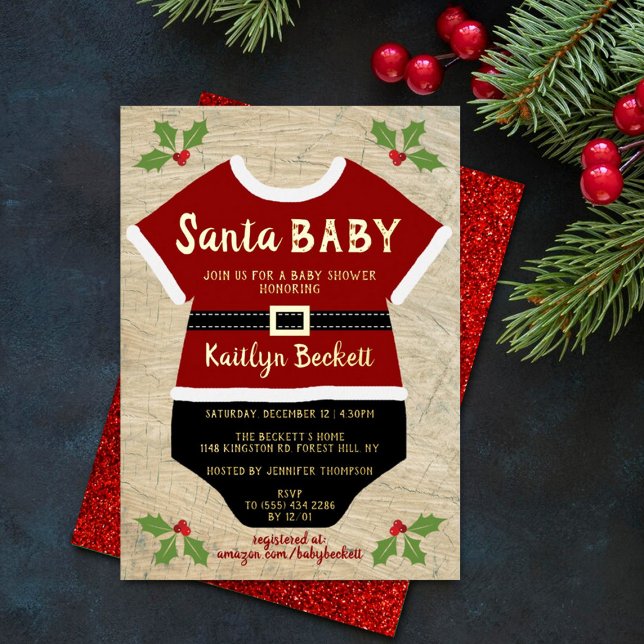 Invitation En Aluminium Père Noël Baby | Baby shower de Noël Real Gold (Créateur téléchargé)
