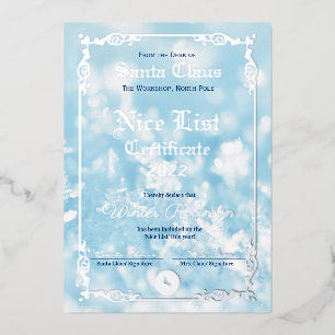Invitation En Aluminium Père Noël Liste Nice Certificat Foil Invitatiatiat