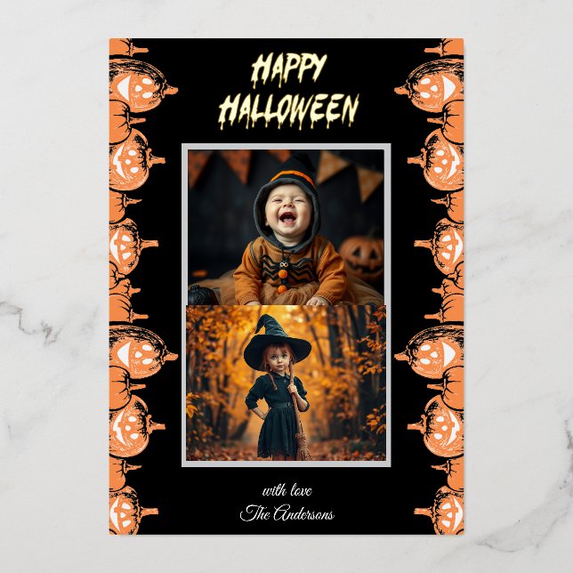 Invitation En Aluminium Personnalisé "Happy Halloween" Deux photos (Recto)