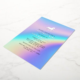 Invitation En Aluminium Personnalisé Holographique Moderne Élégant Unicorn