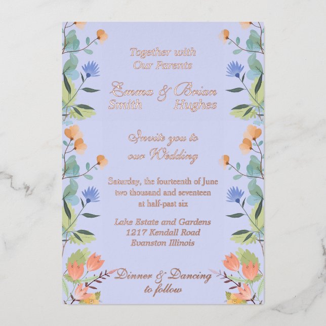 Invitation En Aluminium Pervenche florale  (Recto)