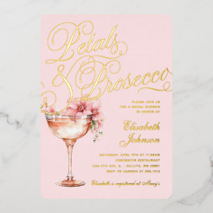 Invitation En Aluminium Pétales florales d'or rose et Fête des mariées de 