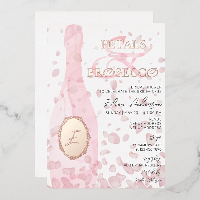 Invitation En Aluminium Pétales modernes et Fête des mariées de rose rose  (Recto/Verso)