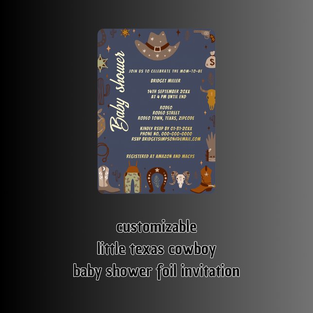 Invitation En Aluminium petit baby shower de cowboy texas (little texas cowboy baby shower foil invitation)