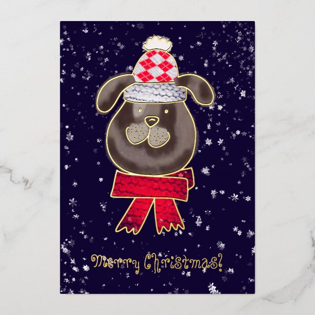 Invitation En Aluminium Petit chien en tricot casquette et écharpe (Recto)