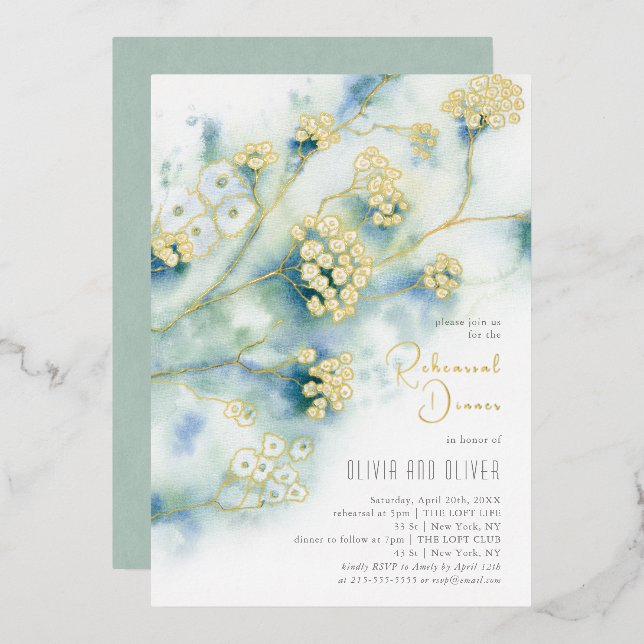 Invitation En Aluminium Petit Dîner de Répétition Fleurs Blanches (Recto/Verso)