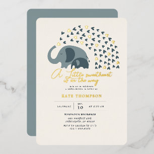 Invitation En Aluminium Petit Eléphant petit amoureux Baby shower d'or