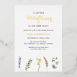 Invitation En Aluminium Petit Fleur sauvage simple Baby shower de fille or