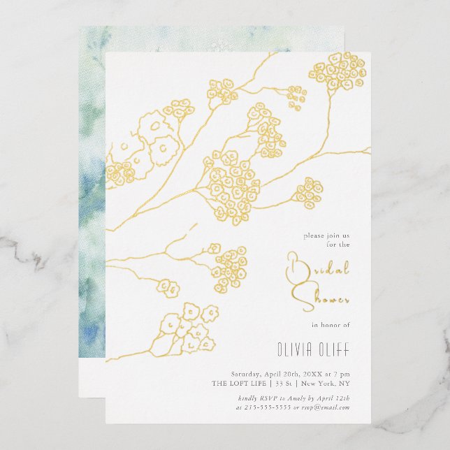Invitation En Aluminium Petit Fleurs Blanches Baby Shower (Recto/Verso)