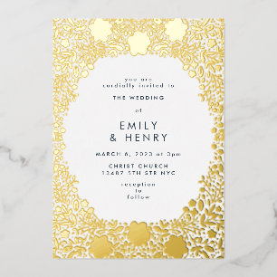 Invitation En Aluminium Petit Mariage Or à Fleurs Pressées