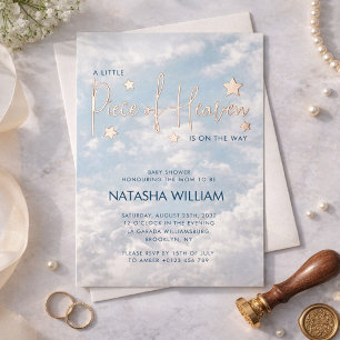 Invitation En Aluminium Petit Morceau de Ciel Nuages Bleu Ciel Baby Shower