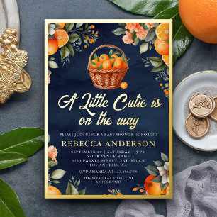Invitation En Aluminium Petit Panier Citrus Orange Navy Shower de Bébé Mig