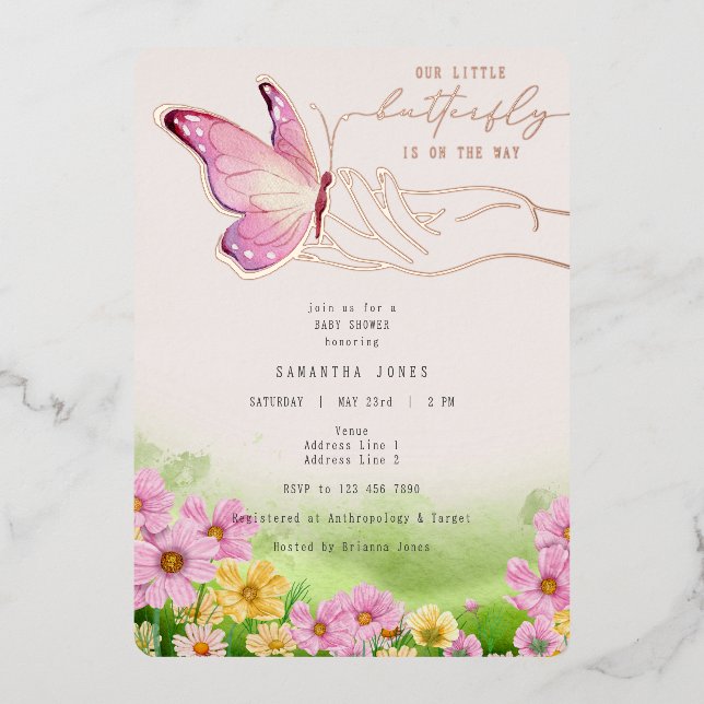Invitation En Aluminium Petit Papillon Boho Sur Le Chemin Jardin Fleur sau (Recto)