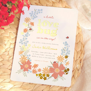 Invitation En Aluminium Petite fille puceron d'amour Baby Shower Rétro