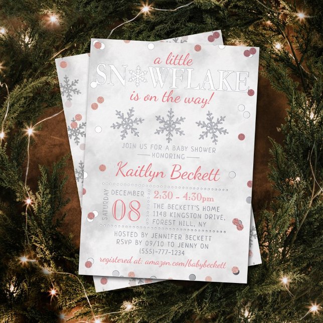 Invitation En Aluminium Petite Flamme de neige Filles Baby shower d'hiver  (Créateur téléchargé)