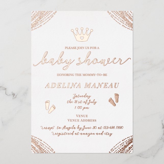 Invitation En Aluminium Petite princesse Couronne Floral Girl Baby shower  (Recto)