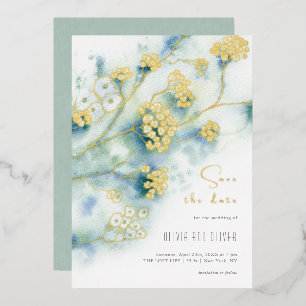 Invitation En Aluminium Petites Fleurs Blanches Enregistrer La Date