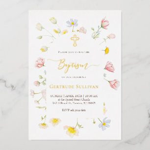 Invitation En Aluminium petites fleurs colorées Baptême