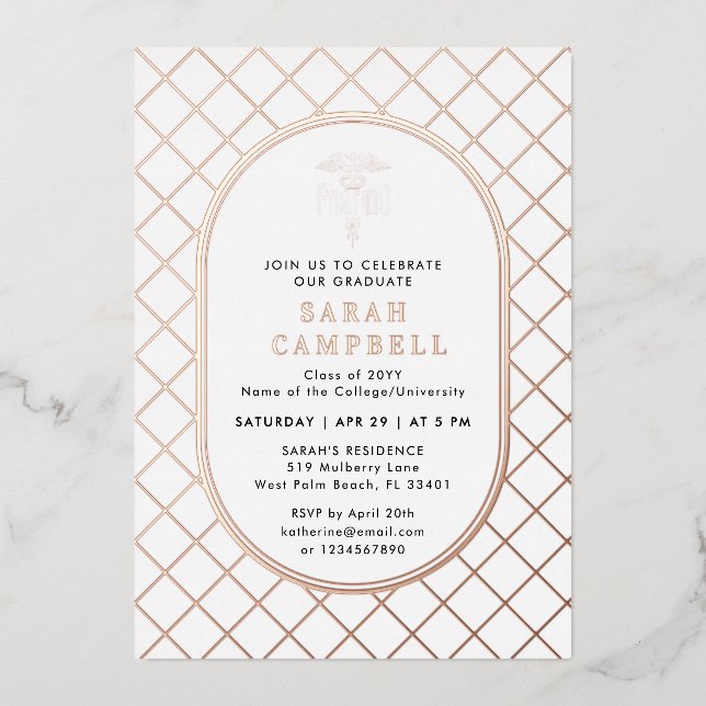 Invitation En Aluminium PharmD Docteur en pharmacie Motif de vérification  (Recto)