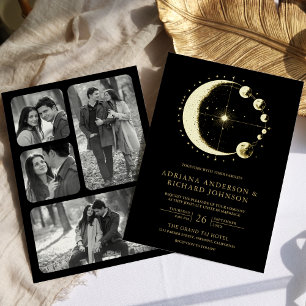 Invitation En Aluminium Phases de lune croissante céleste noir mariage or