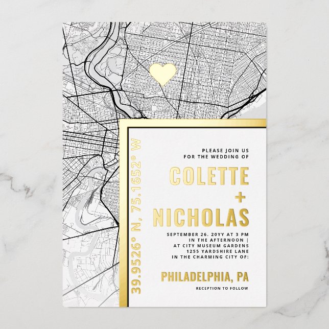 Invitation En Aluminium Philadelphia Love Locator | Ville Mariage à thème (Recto)