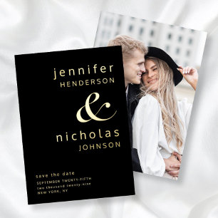 Invitation En Aluminium Photo Ampersand Moderne Enregistrer La Date Black
