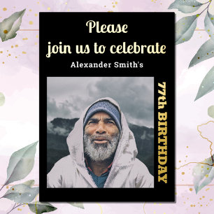 Invitation En Aluminium Photo Anniversaire Toute Année Noir Or