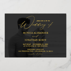 Invitation En Aluminium Photo B&W Moderne Horizontal 4 Mariage Full Dark