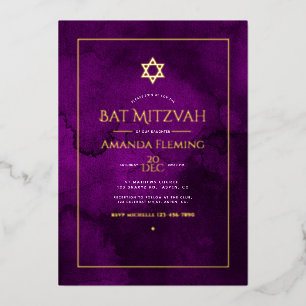 Invitation En Aluminium Photo Bat mitzvah couleur or et pourpre