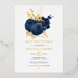 Invitation En Aluminium Photo Bat mitzvah de la marine et de la florale d'