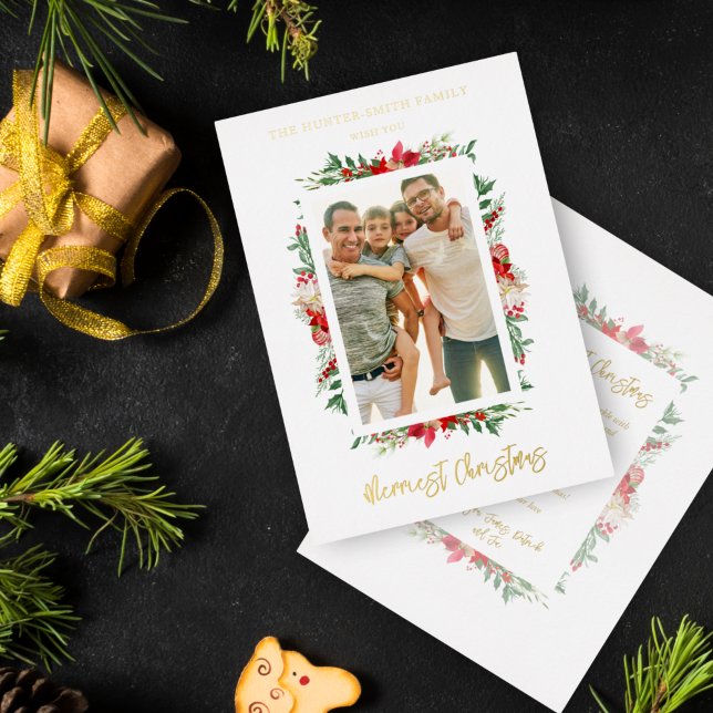Invitation En Aluminium Photo Classic Merriest Christmas Poinsettias (Créateur téléchargé)