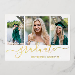 Invitation En Aluminium Photo Collage Élégant Script Graduation Party Gold