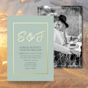 Invitation En Aluminium Photo de cadre bleu or couleur terre classique